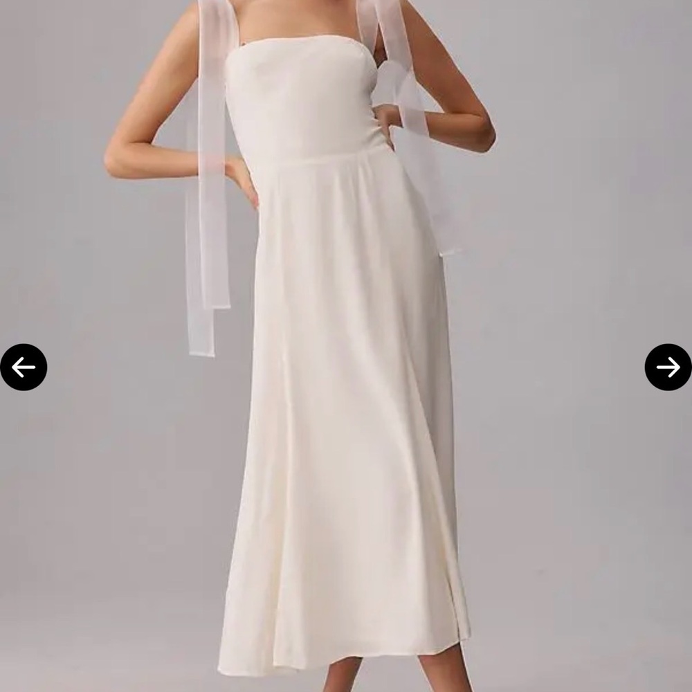 Reformation Strapless Cream Midi Dress with Sheer Tie Straps
